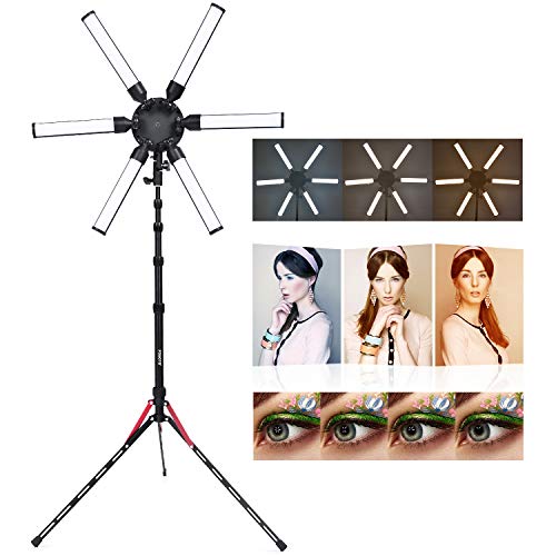FOSOTO Photographic Lighting Dimmable 3200-5600K 6 Tubes LED Photography Star Light Lamp for Camera Photo Studio Phone Shooting, YouTube Makeup with Tripod Stand