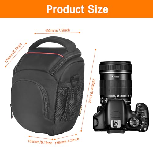FOSOTO DSLR SLR Compact Camera Bag Compatible for Nikon D5100 D5300 D90 Canon T4 T5 600D 650D Panasonic Lumix FZ80 Sony Fujifilm with Waterproof Rain Cover