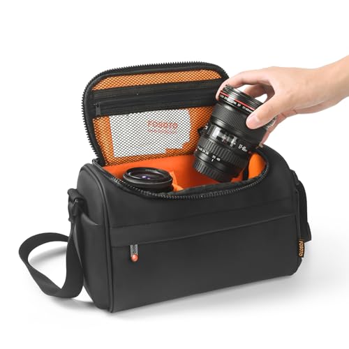 FOSOTO DSLR Camera Bag,Single Shoulder Crossbody Bag Camera Case Compatible for Canon T7 T8 SL3 60D 650D 700D Nikon D5100 D90 D7200 Sony Olympus SLR Mirrorless Cameras and Lenses Water Resistant