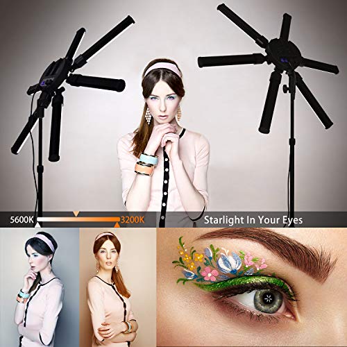 FOSOTO Photographic Lighting Dimmable 3200-5600K 6 Tubes LED Photography Star Light Lamp for Camera Photo Studio Phone Shooting, YouTube Makeup with Tripod Stand