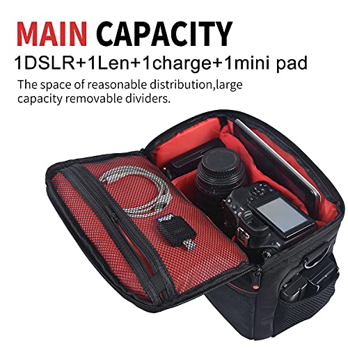 FOSOTO DSLR Camera Shoulder Bag Case Compatible for Canon EOS Rebel T7 T6 T8i SL3 T100 2000D 4000D 60D 80D 750D 90D 5D Nikon D780 D750 D610 D5600 D5300 D7500 D3500 Pentax with Waterproof Rain Cover