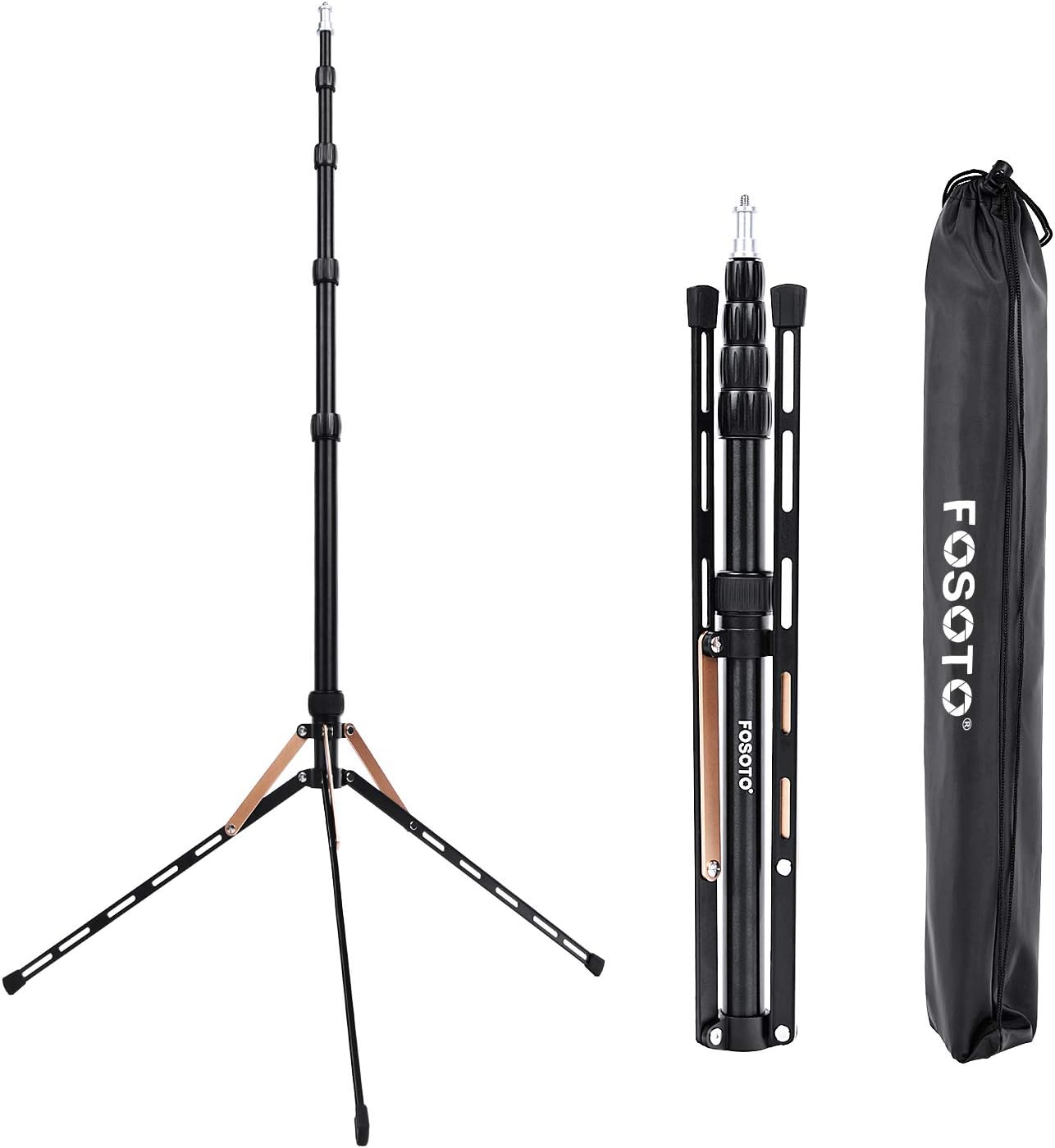 FOSOTO FT-190B 87in Aluminum Alloy Photography LED Light Tripod Stand for Photo Studio Ring Photographic Light, DSLR Cameras, Softbox, Umbrella, Flash, Portrait Shooting Lighting Stand
