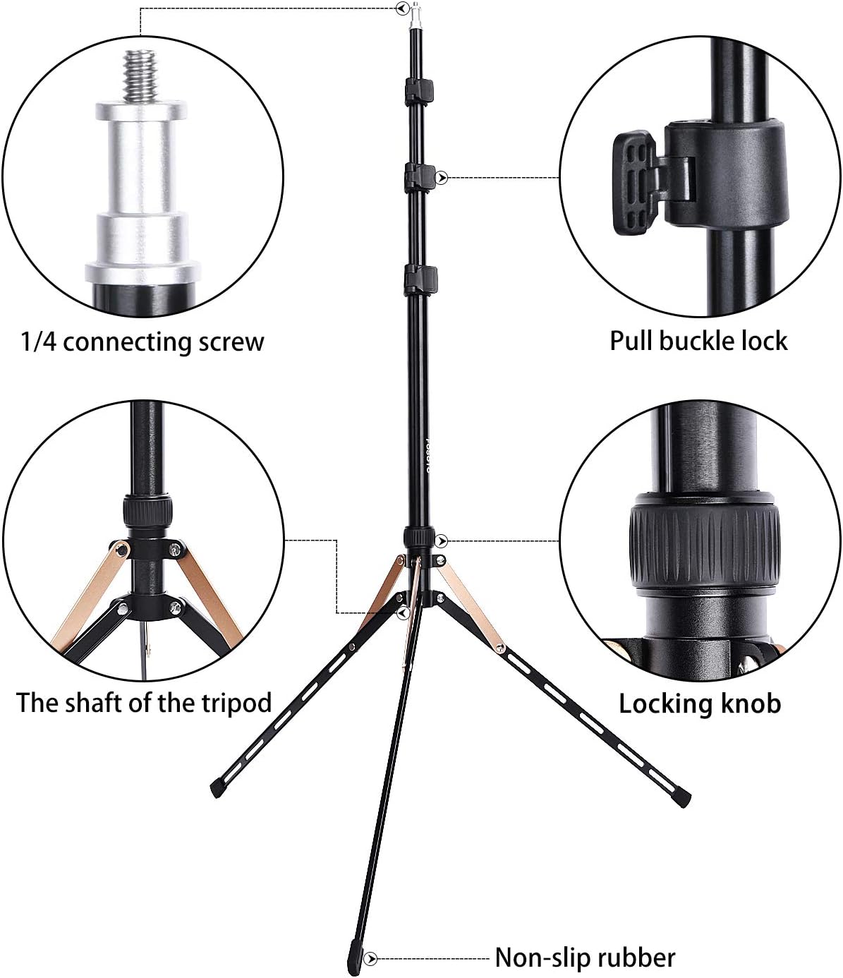 FOSOTO 75in gold Fold Tripod Light Stand
