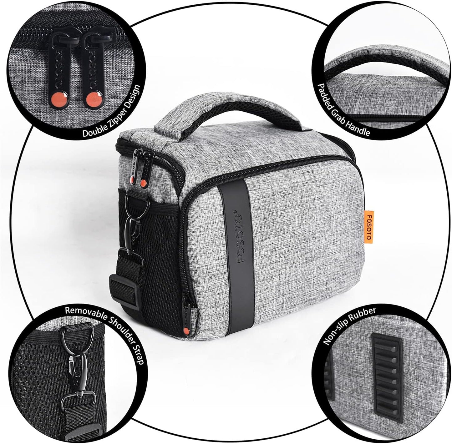 FOSOTO Waterproof DSLR Camera Bag Case,Shockproof Large Camera Lenses bags Compatible for Canon Rebel T7 2000D 4000D 700D 850D,Nikon D3500 D5600 D7500,Sony Photography Cases with Insert and Rain Cover