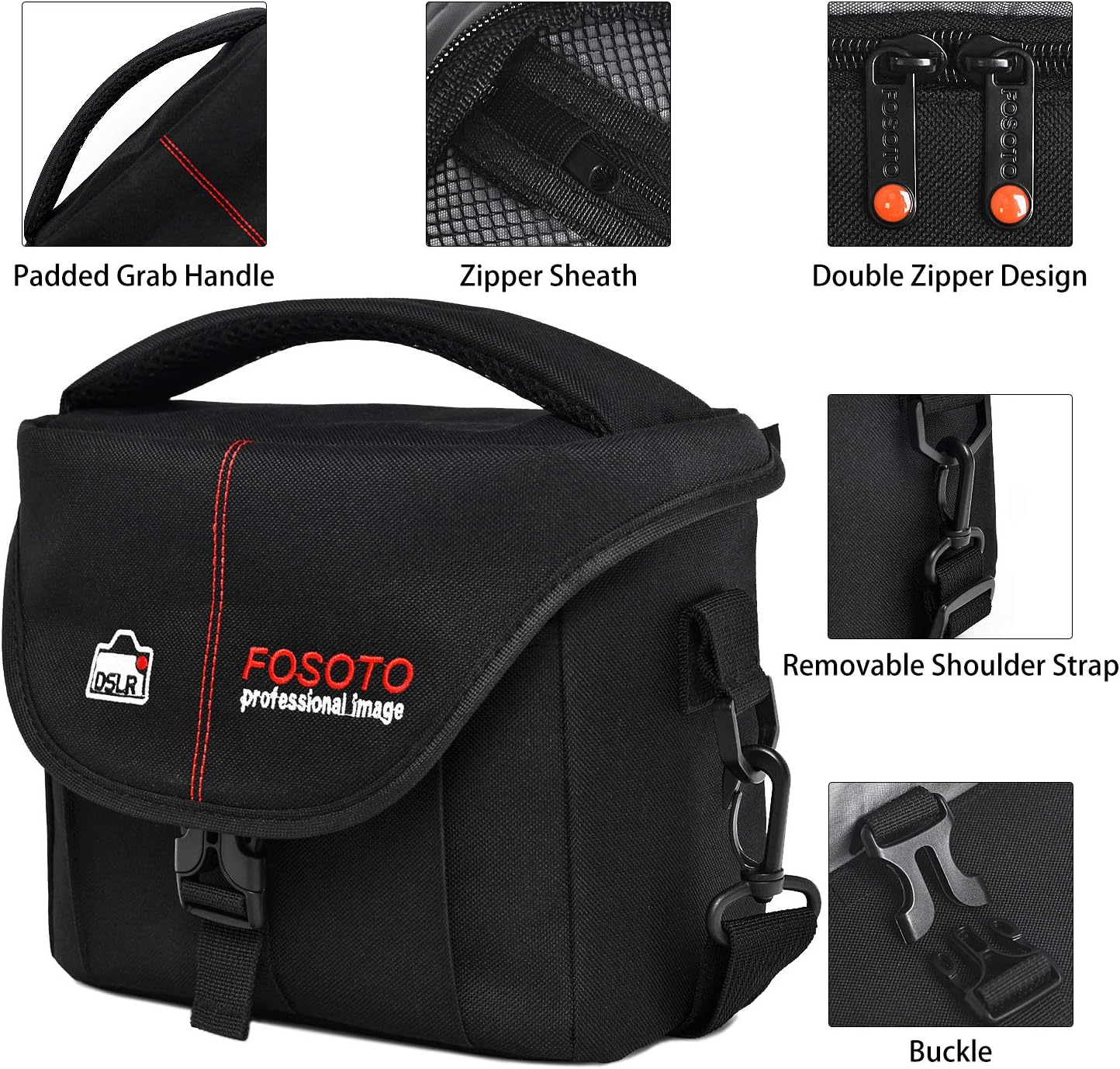 FOSOTO DSLR Camera Case Bag Compatible for Nikon D3400 D5500 D5600 D7200 D810 D750 D610 D60,Canon EOS T3 T4i T5i T6 T7 T7i SL1,Fuji X-T3 and more