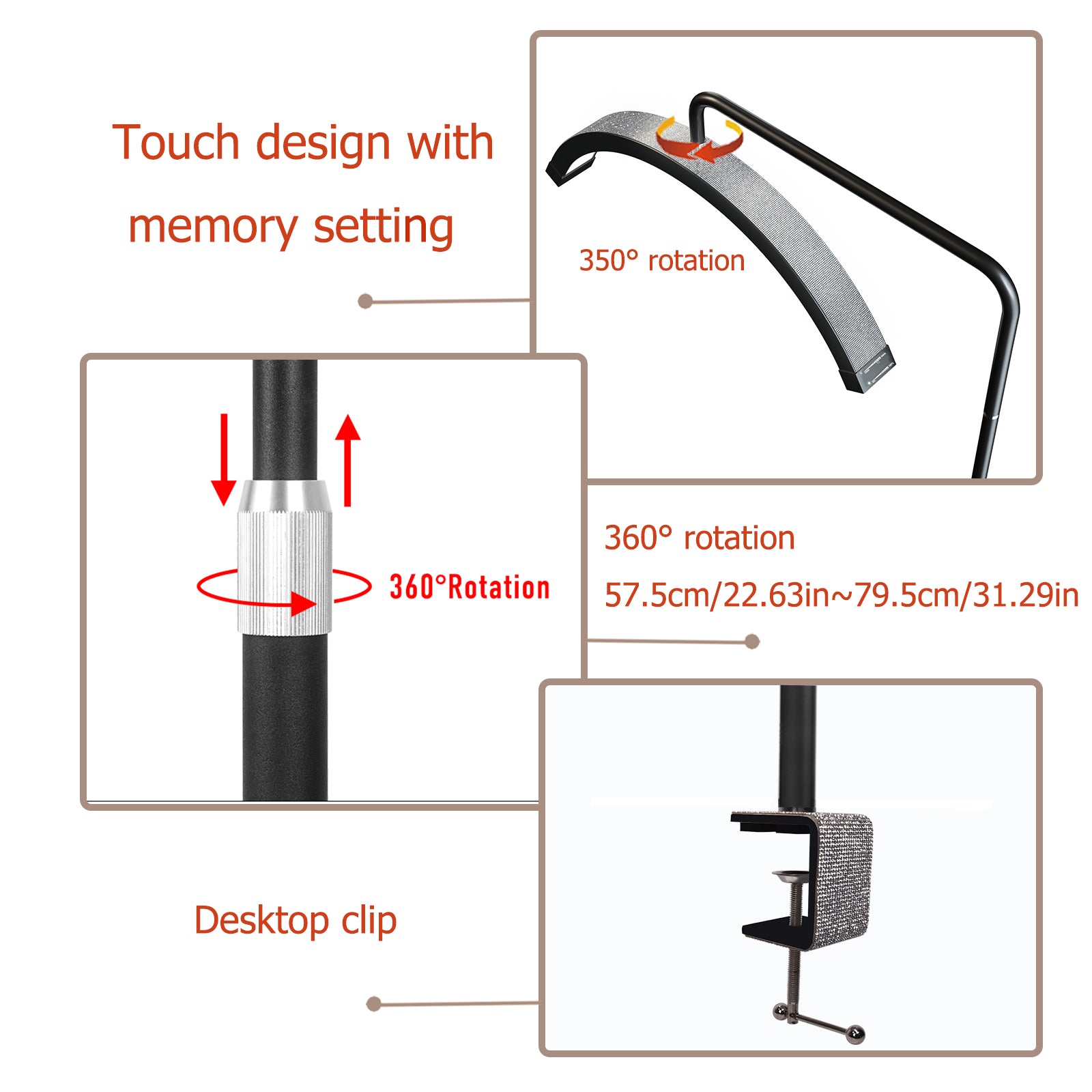 FOSOTO 25in Clip on Table Lamp Nail Tech Esthetician