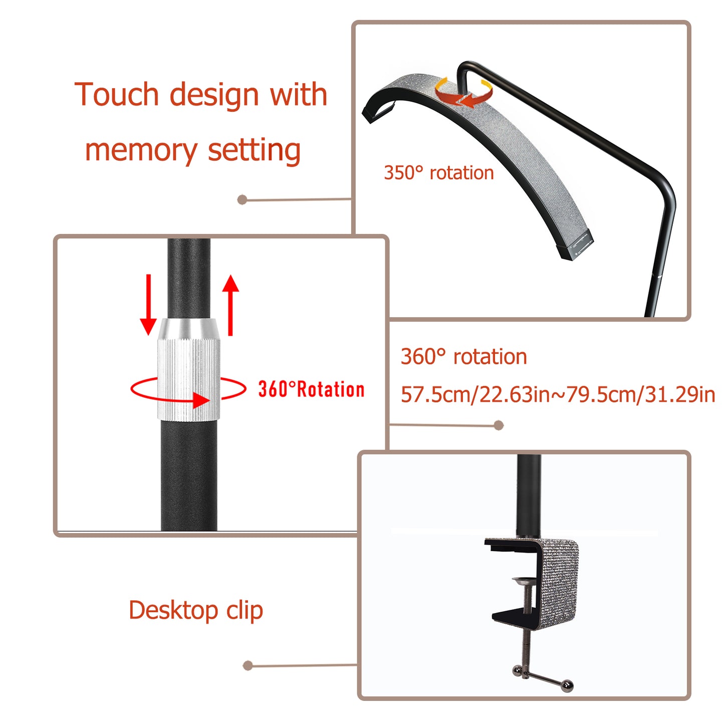 Lampe de table à pince FOSOTO 25 pouces pour technicienne d'ongles et esthéticienne