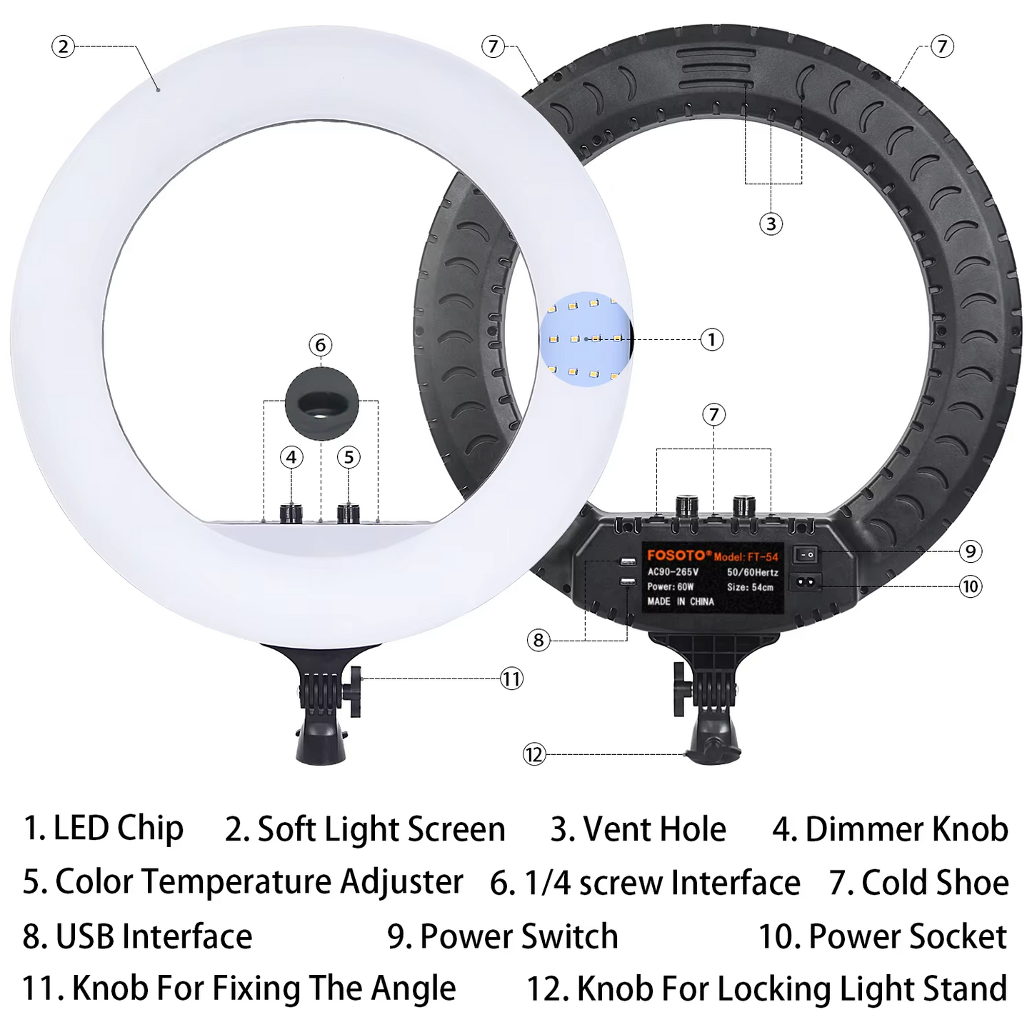 FOSOTO FT-54 21 Inch Led Ring Light Photography lamp Camera Phone Ringlight Makeup Video Ring Lamp With Tripod For Youtube