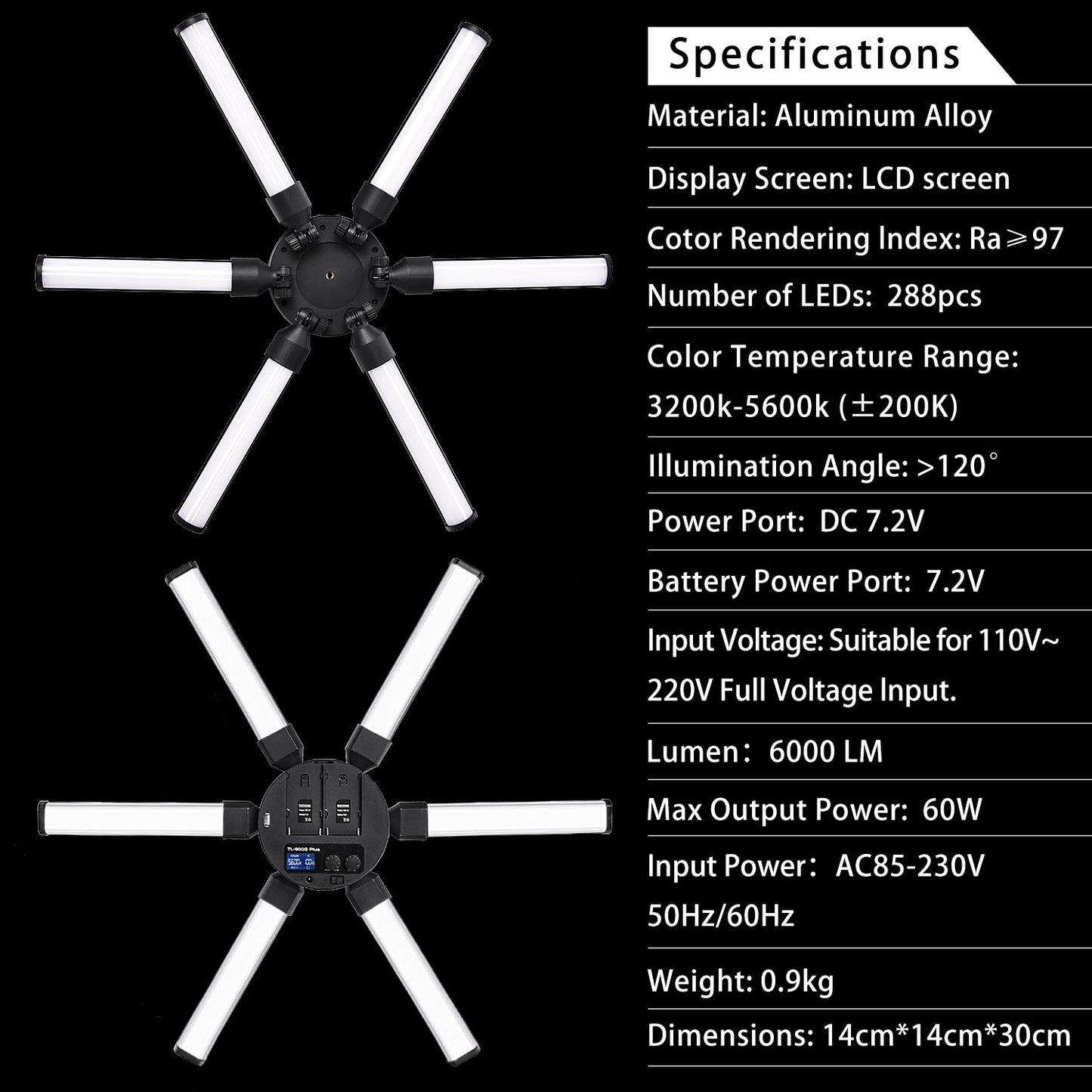 Fosoto - Lámpara de luz LED de estrella regulable de 3200-5600 K con 6 tubos para fotografía, estudio fotográfico, fotografía con cámara, fotografía con teléfono, YouTube, maquillaje con soporte para trípode