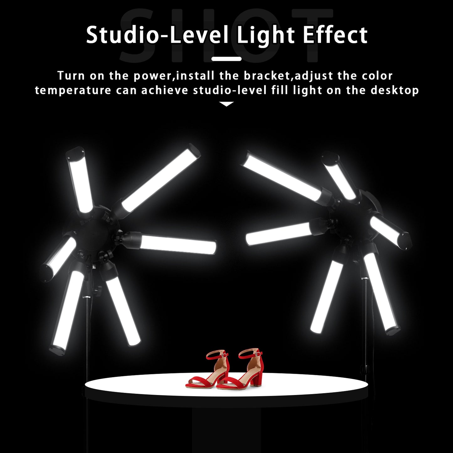 FOSOTO Photographic Lighting Dimmable 3200-5600K 6 Tubes LED Photography Star Light Lamp for Camera Photo Studio Phone Shooting, YouTube Makeup with Tripod Stand