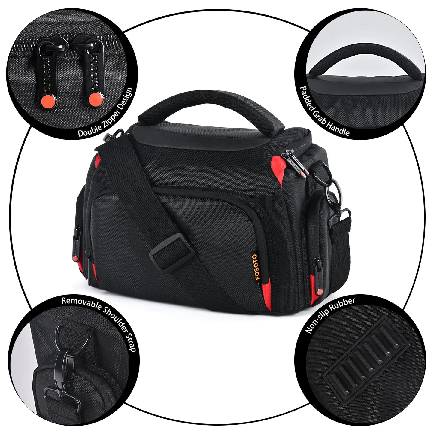 FOSOTO DSLR Camera Shoulder Bag Case Compatible for Canon EOS Rebel T7 T6 4000D 80D 90D 6D Mark II,Nikon D3500 D3400 D5600 D60 D750,Sony SLR and Lenses (Large)