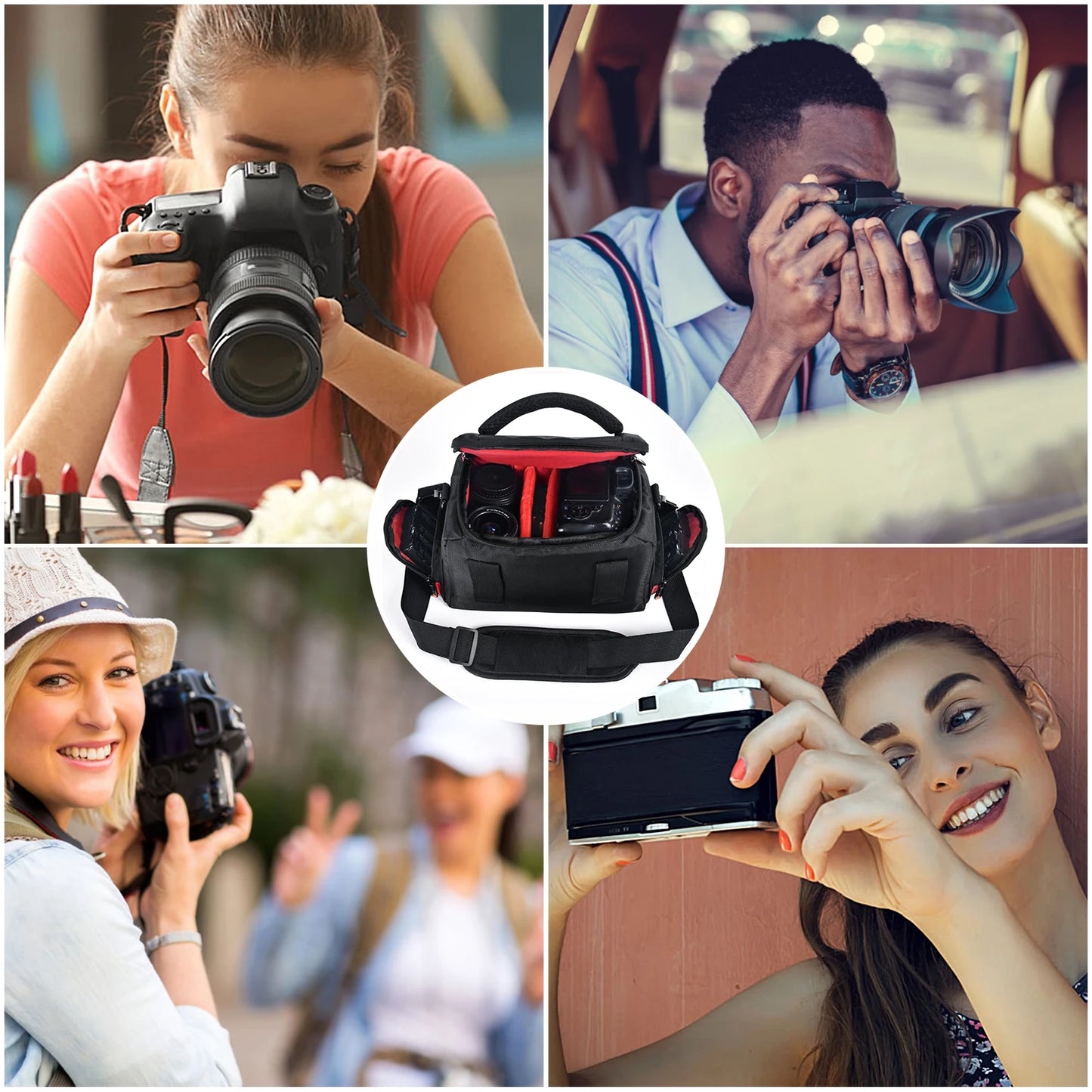 FOSOTO - Funda de hombro para cámara DSLR compatible con Canon EOS Rebel T7 T6 4000D 80D 90D 6D Mark II, Nikon D3500 D3400 D5600 D60 D750, Sony SLR y lentes (grande)