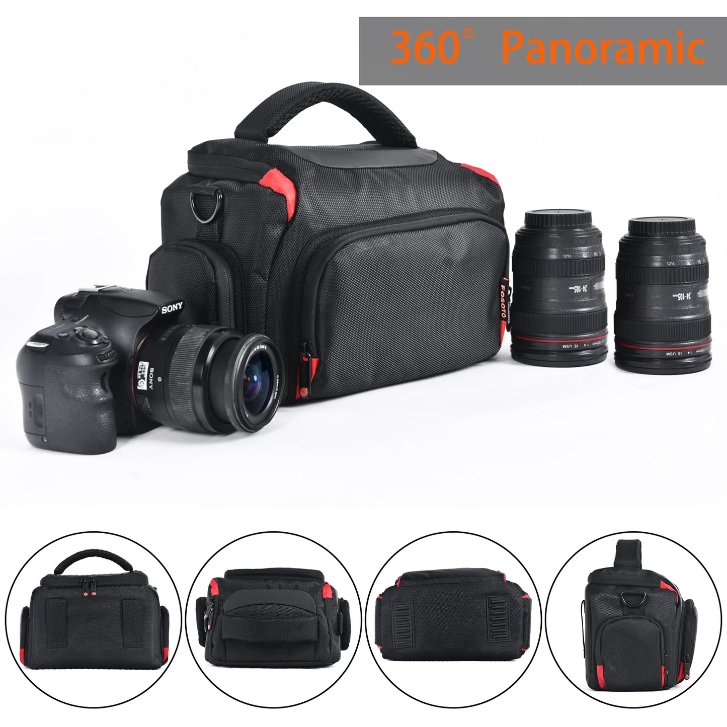 FOSOTO - Funda de hombro para cámara DSLR compatible con Canon EOS Rebel T7 T6 4000D 80D 90D 6D Mark II, Nikon D3500 D3400 D5600 D60 D750, Sony SLR y lentes (grande)