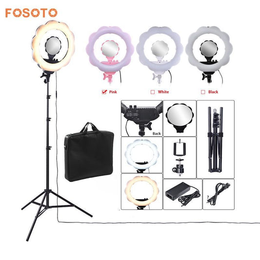 fosoto 18" 3000K - 6000K 384 Leds Photographic Lighting Dimmable Camera Photo Video Phone Ring Light Lamp&Tripod Stand Mirror bag - FOSOTOfosoto 18" 3000K - 6000K 384 Leds Photographic Lighting Dimmable Camera Photo Video Phone Ring Light Lamp&Tripod Stand Mirror bag