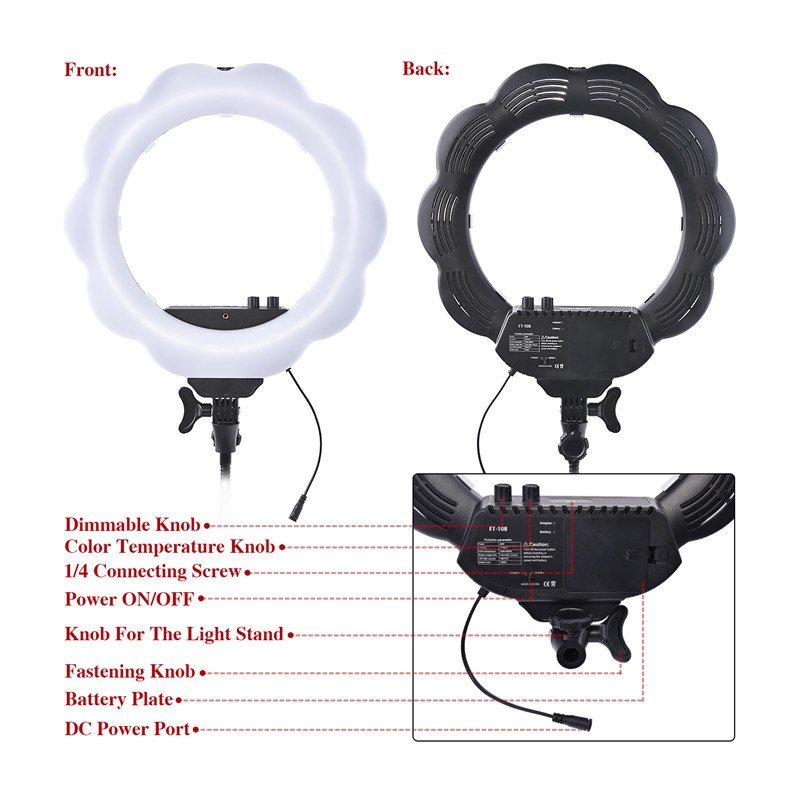 fosoto 18" 3000K - 6000K 384 Leds Photographic Lighting Dimmable Camera Photo Video Phone Ring Light Lamp&Tripod Stand Mirror bag - FOSOTOfosoto 18" 3000K - 6000K 384 Leds Photographic Lighting Dimmable Camera Photo Video Phone Ring Light Lamp&Tripod Stand Mirror bag