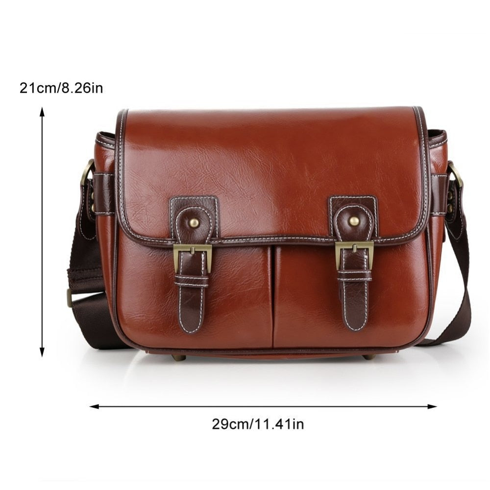 Fosoto Waterproof Vintage PU Leather DSLR Camera Bag Cross Body Portable Case Fit DSLR with 2 lenses For Canon DSLR Camera