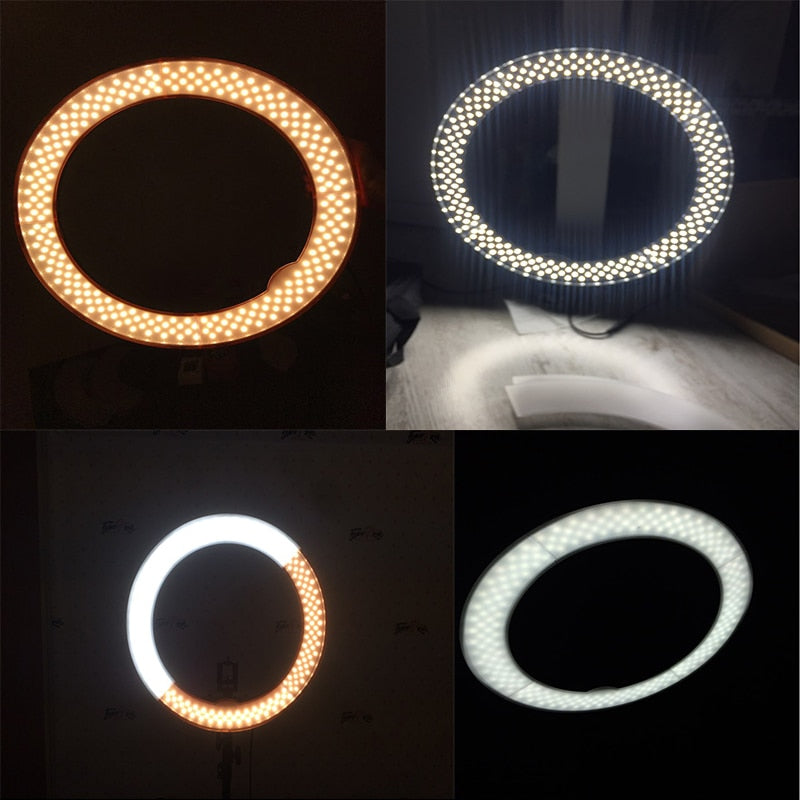 Fosoto cámara de fotos/vídeo/teléfono RL-18 55W 240 LED 5500K fotografía anillo regulable lámpara de luz de vídeo con espejo de luna/soporte de trípode