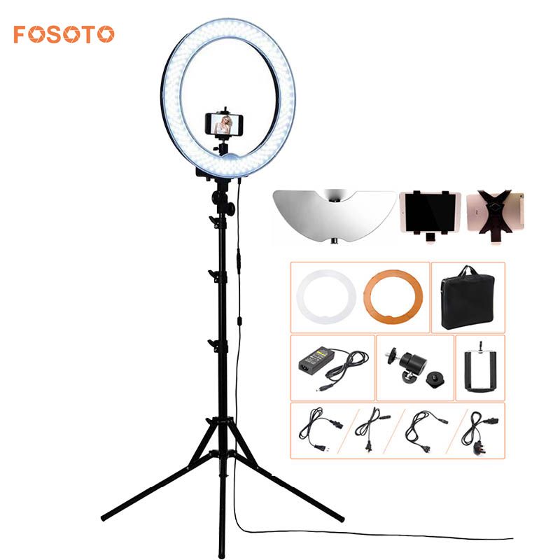 fosoto Appareil photo/vidéo/téléphone RL-18 55W 240 LED 5500K Photographie Dimmable Anneau Vidéo Lampe avec Miroir de Lune/Trépied