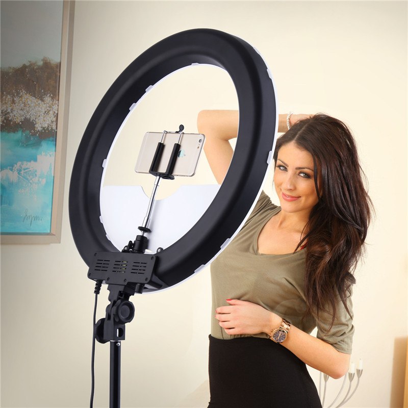 fosoto Appareil photo/vidéo/téléphone RL-18 55W 240 LED 5500K Photographie Dimmable Anneau Vidéo Lampe avec Miroir de Lune/Trépied