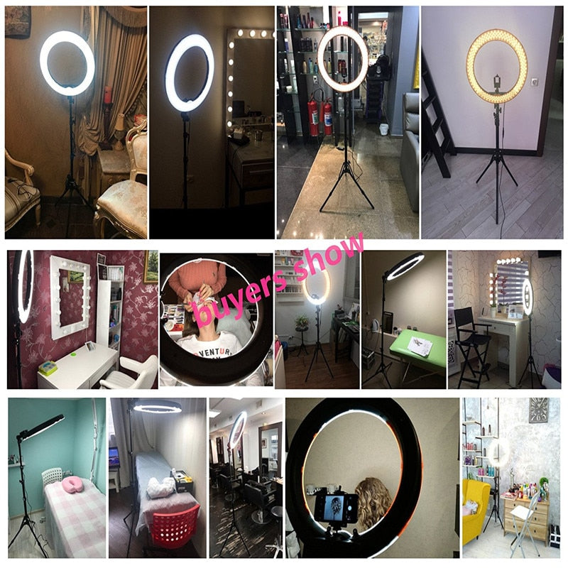 Fosoto cámara de fotos/vídeo/teléfono RL-18 55W 240 LED 5500K fotografía anillo regulable lámpara de luz de vídeo con espejo de luna/soporte de trípode