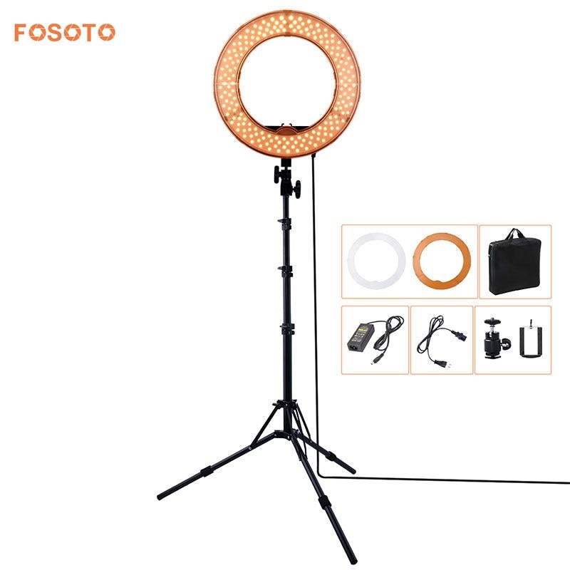 fosoto RL-12 180 LED 摄影灯 CRI 83+ 颜色 5500K 可调光相机视频拍照手机环形灯和三脚架