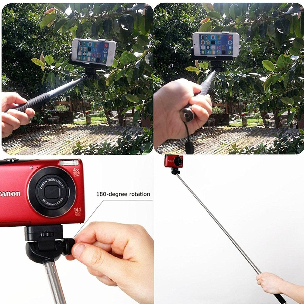 fosoto 可伸缩自拍手持杆独脚架带三脚架安装适配器适用于手机 Gopro Hero 相机 HD 1 2 3 3+