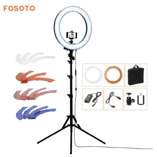 fosoto RL-18 英寸相机照片/手机/视频 55W 240 LED 环形灯 5500K 摄影可调光环形灯 带 4 种塑料颜色/三脚架