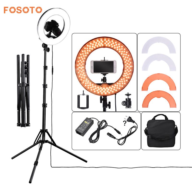 fosoto RL-12 摄影灯 42W 5500K 180 LED 可调光相机摄影棚手机摄影环形灯灯和三脚架
