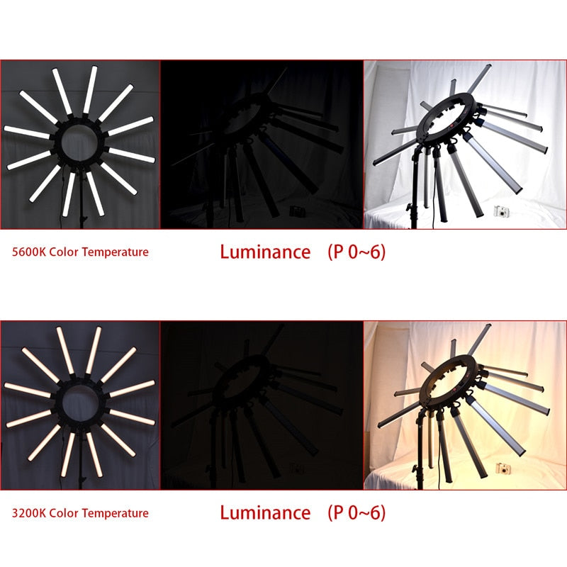 fosoto TL-1800 摄影灯可调光 3200-5600K 12 管 672 LED 相机摄影棚手机摄影环形灯