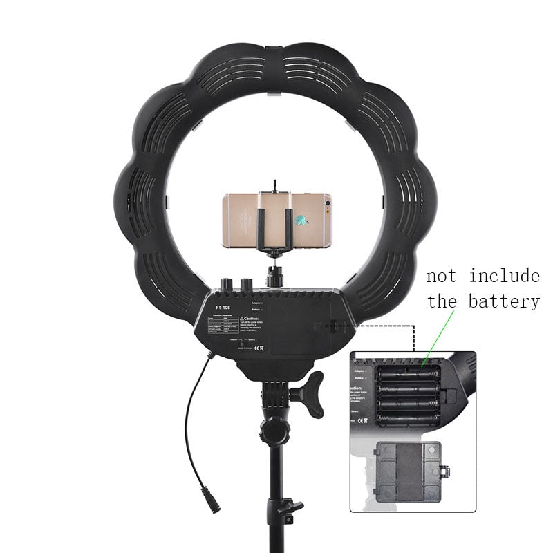 fosoto FT-108 384 Led 3000K-6000K Dimmable Photographic Lighting Camera Studio Phone Photography Ring Light Lamp&battery slot