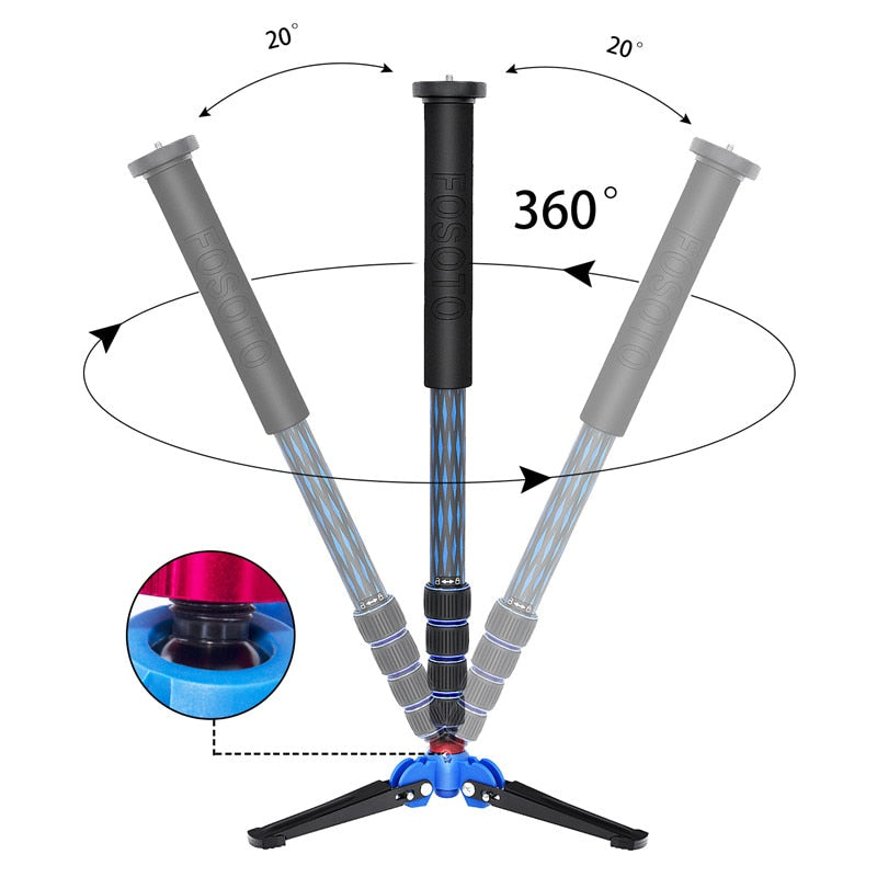 fosoto C-222 碳纤维相机灵活迷你三脚架支架便携式单脚架球头支架适用于数码单反专业相机手机