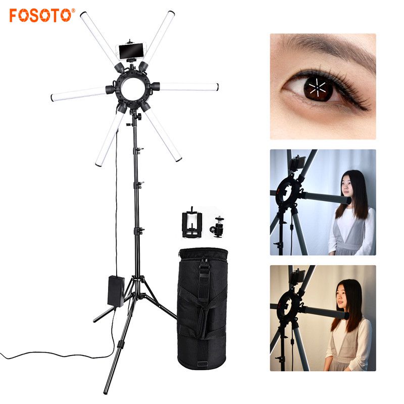 fosoto TL-1200S 摄影灯 6 灯管 336 个 led 3200-5500K 120W 可调光相机拍照手机视频环形灯灯架