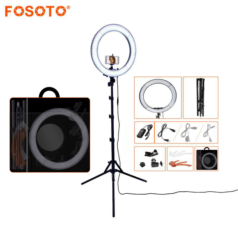 FOSOTO RL-18 240LED 5500K 可调光摄影/照片/工作室/手机/视频环形灯和三脚架适用于佳能尼康数码单反相机