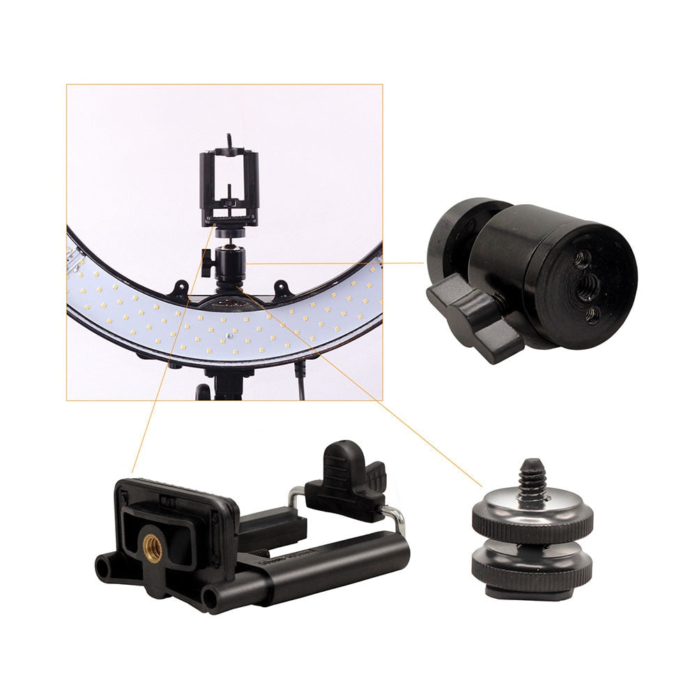 Fosoto RL-18 iluminación para fotografía estudio de vídeo cámara fotográfica Digital, soporte y Kit de 3 ruedas, lámpara de Anillo de luz LED regulable 5500K 240