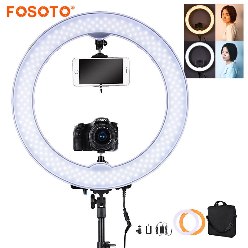 fosoto 55W 5500K 240 LED 化妆摄影灯可调光相机拍照视频手机摄影环形灯灯和电池槽