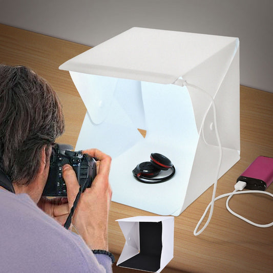 fosoto 便携式 LED 灯折叠式工作室漫射柔光箱 24 厘米 9 英寸黑白迷你摄影背景照片工作室灯箱