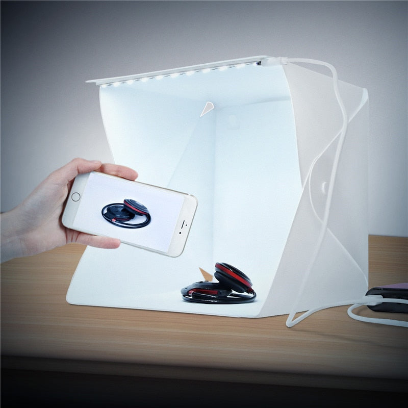 fosoto 便携式 LED 灯折叠式工作室漫射柔光箱 24 厘米 9 英寸黑白迷你摄影背景照片工作室灯箱