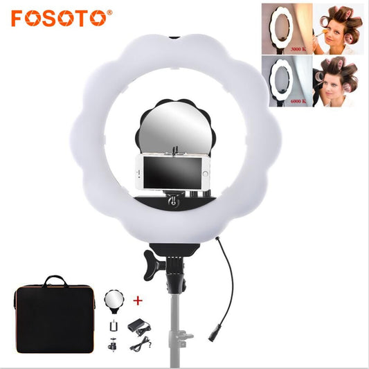 fosoto FT-108 384 LED 3000K-6000K 可调光摄影灯相机工作室手机摄影环形灯灯和电池槽