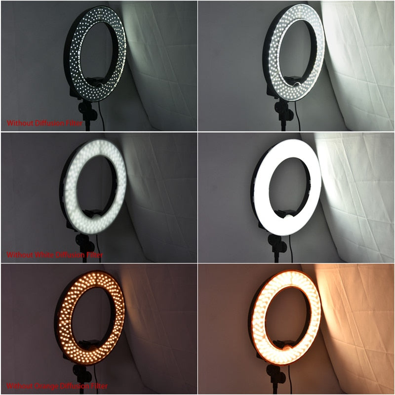 fosoto RL-12 180 LED Photographic Lighting CRI 83+ Color 5500K Dimmable Camera Video Photo phone Ring Light Lamp & Tripod Stand