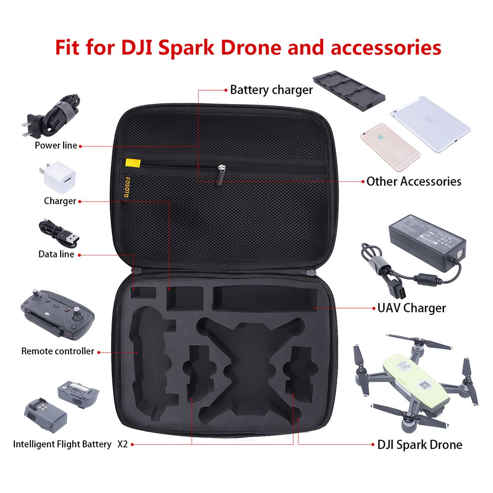 Fusitu Estuche de transporte impermeable portátil EVA estuche rígido maleta de viaje bolso de almacenamiento para DJI Spark Drone Accesorios